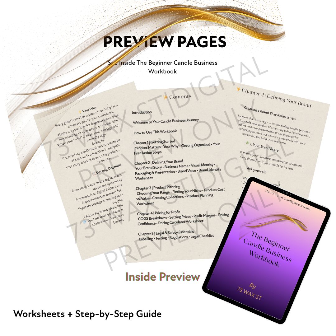 The Beginner Candle Business Workbook | 73 Wax St Candlepreneur Series Vol. 2
